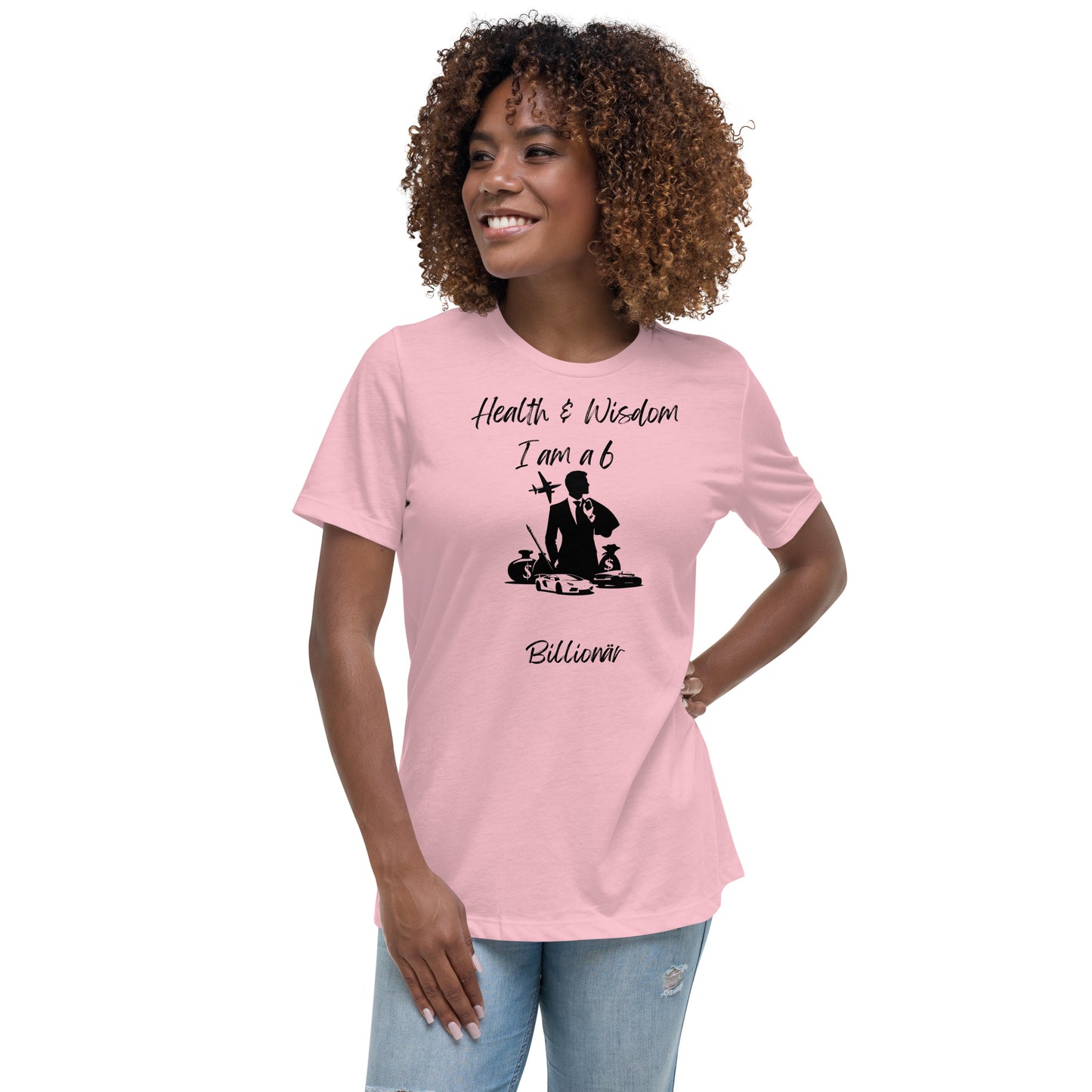 "Stilvoll und inspirierend: Lockeres Damen-T-Shirt mit Wealth & Wisdom Logo - Dein Fashion-Statement für Erfolg und Weisheit!"