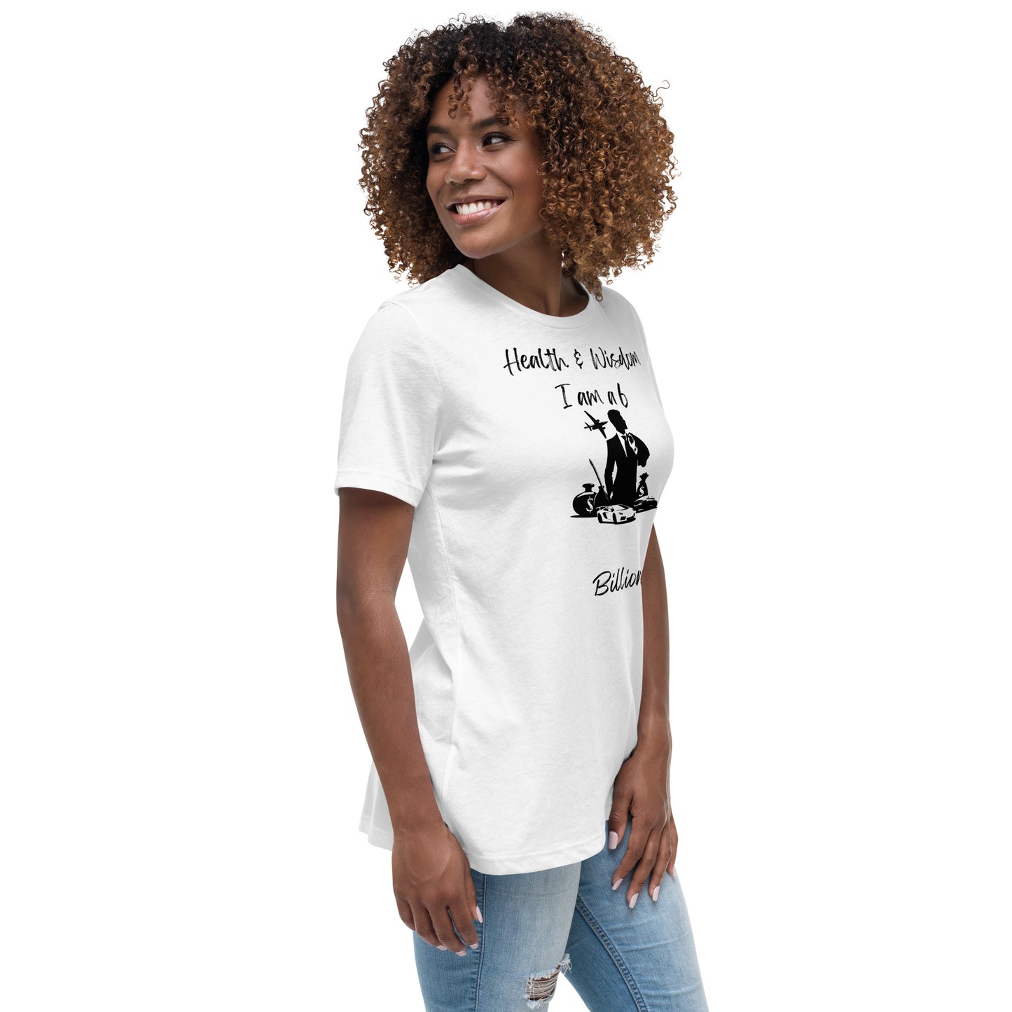 "Stilvoll und inspirierend: Lockeres Damen-T-Shirt mit Wealth & Wisdom Logo - Dein Fashion-Statement für Erfolg und Weisheit!"