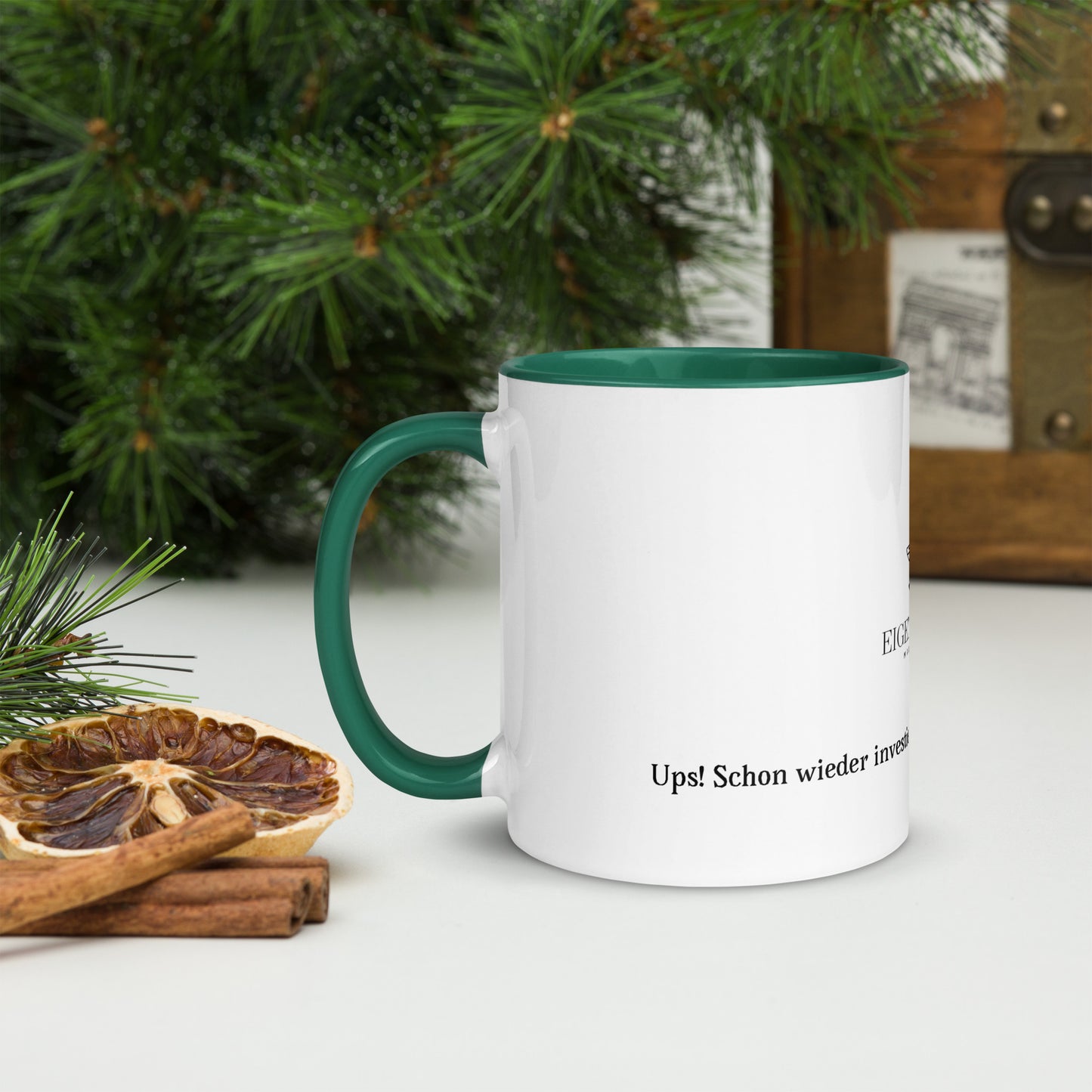 Tasse mit farbiger Innenseite „Oops! Schon wieder investiert – weil Erfolg kein Zufall ist!“