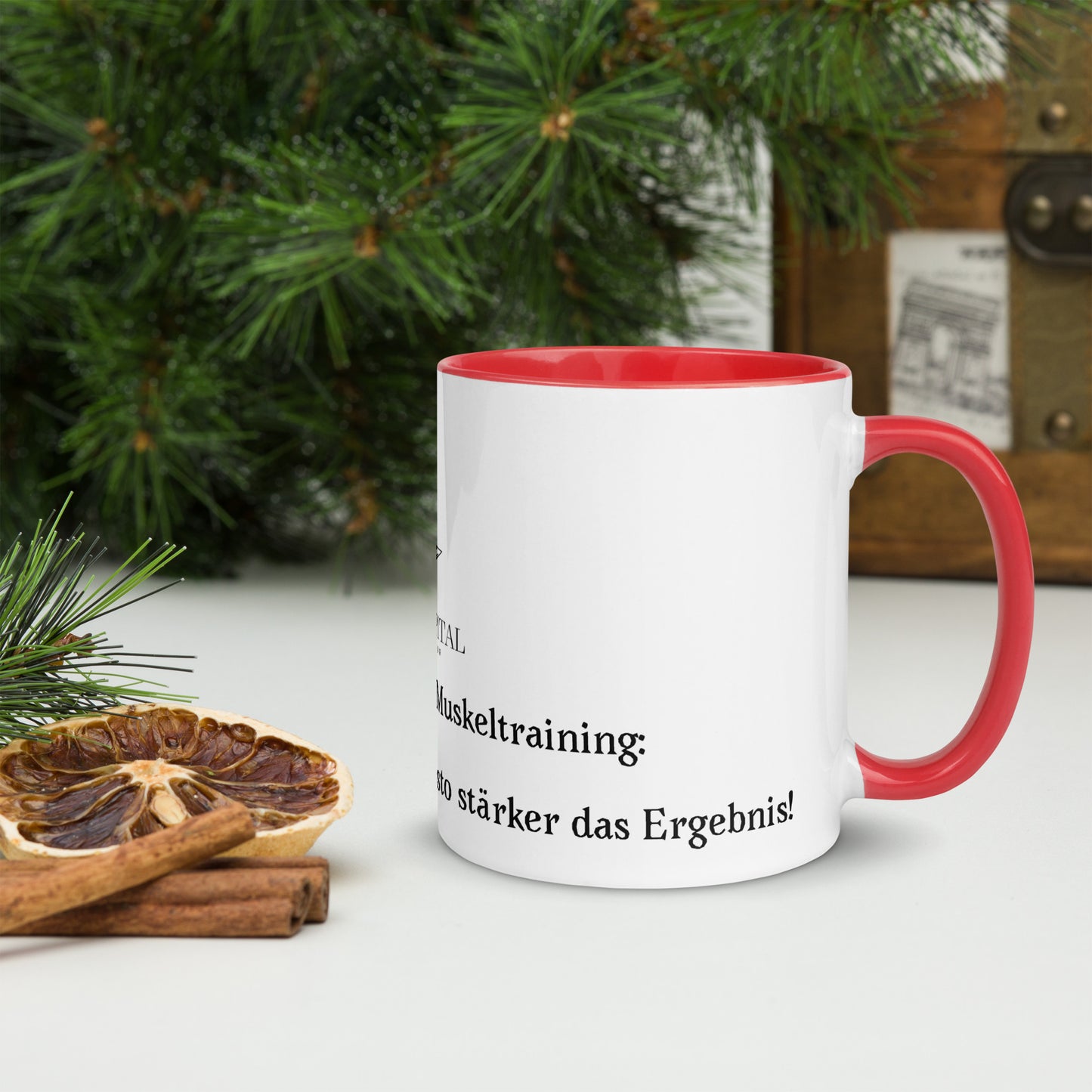 Tasse mit farbiger Innenseite „Investieren ist wie Muskeltraining: je mehr Wiederholungen, desto stärker das Ergebnis.“