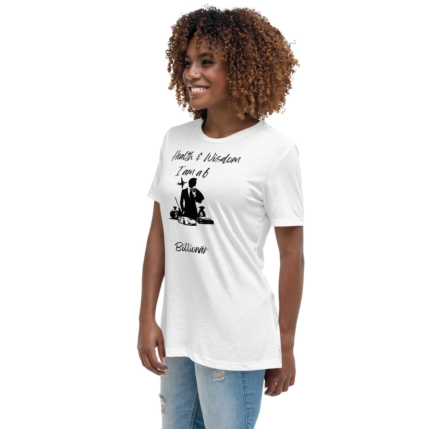 "Stilvoll und inspirierend: Lockeres Damen-T-Shirt mit Wealth & Wisdom Logo - Dein Fashion-Statement für Erfolg und Weisheit!"